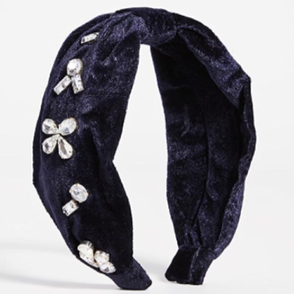 Hemant 7 Nandita Crystal Velvet Headband Blue Navy - Picture 2 of 8